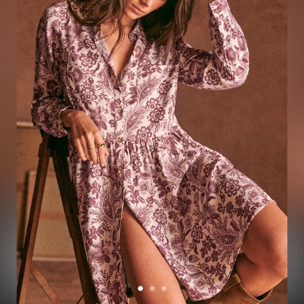 Sezane LEANA Dress in Ghalia ecru print. Floral sezane dress seize 36.